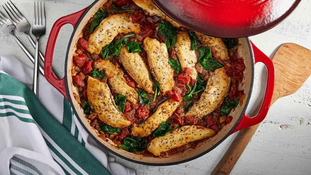Este pollo con espinacas, batata y vegetales es una exquisita y saludable comida